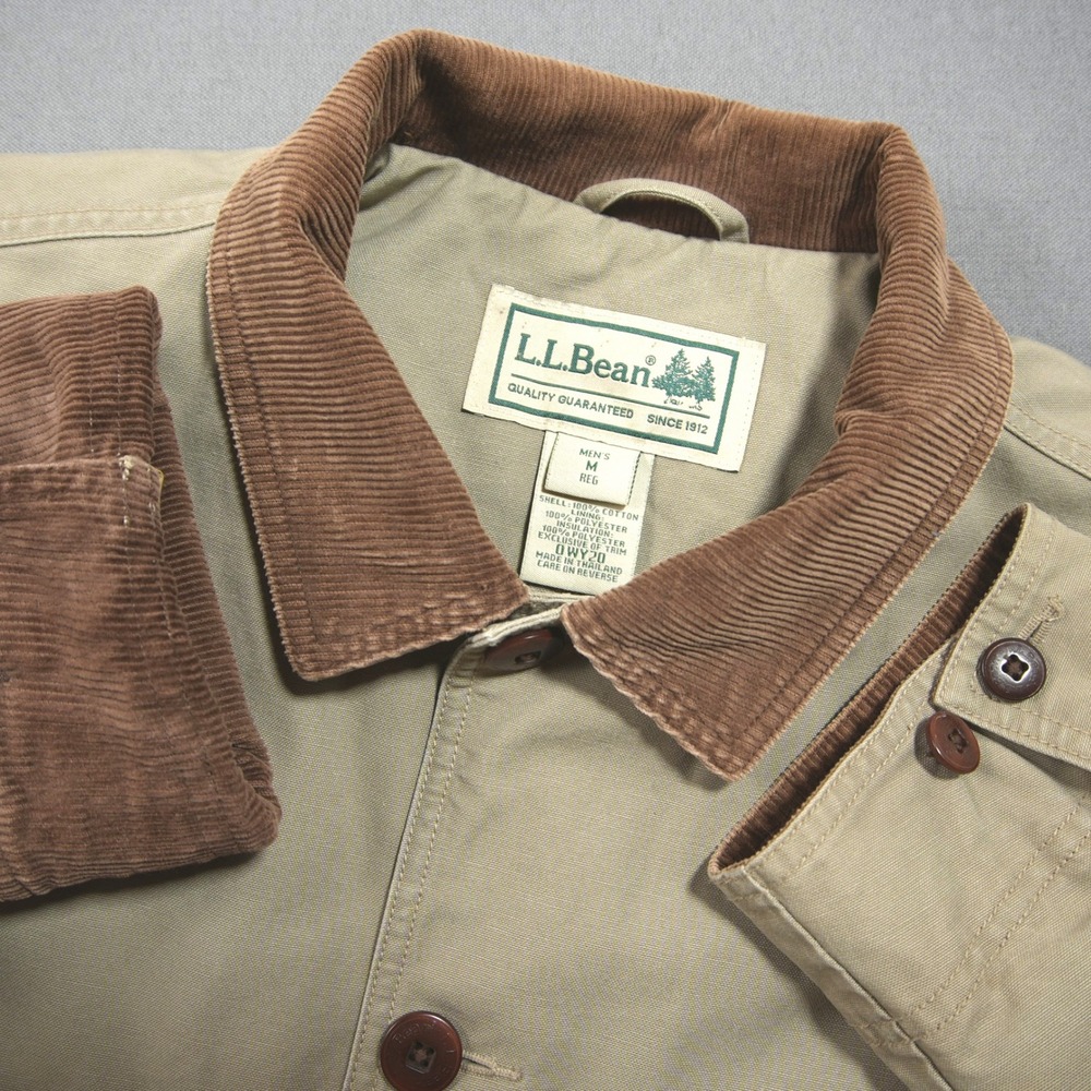 Vintage LL Bean Canvas Corduroy Trim Quilted Lined Men Field Coat M Chore Work